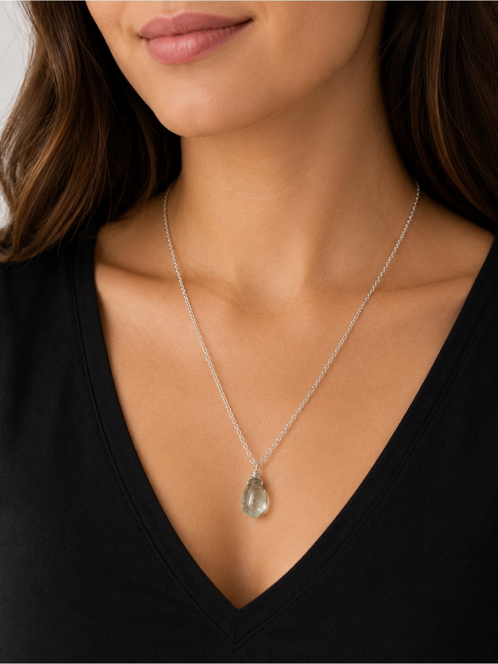 Green Fluorite Teardrop Pendant Necklace
